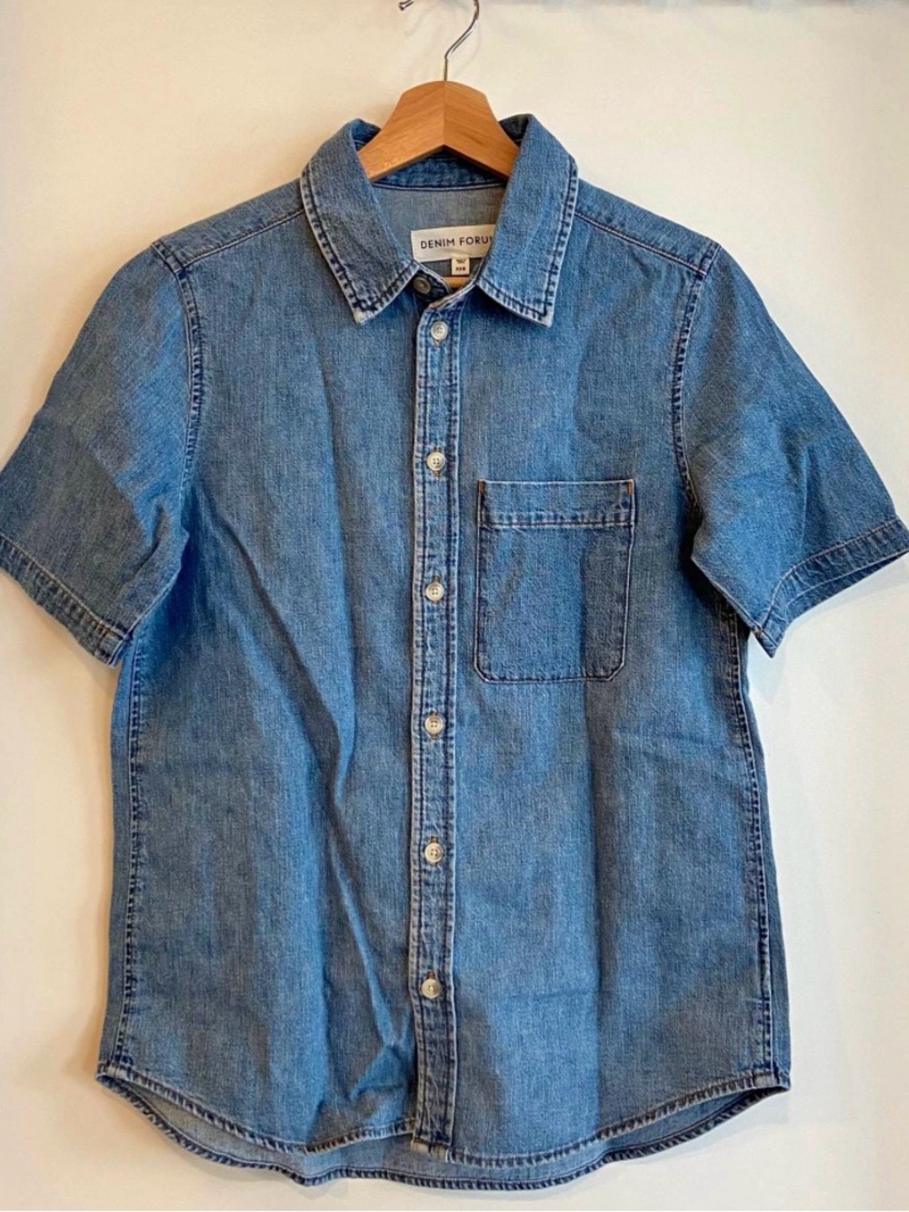 Denim Forum Women’s The ‘90s Vintage Shortsleeve Denim Button-Up Shirt | Sz 2XS